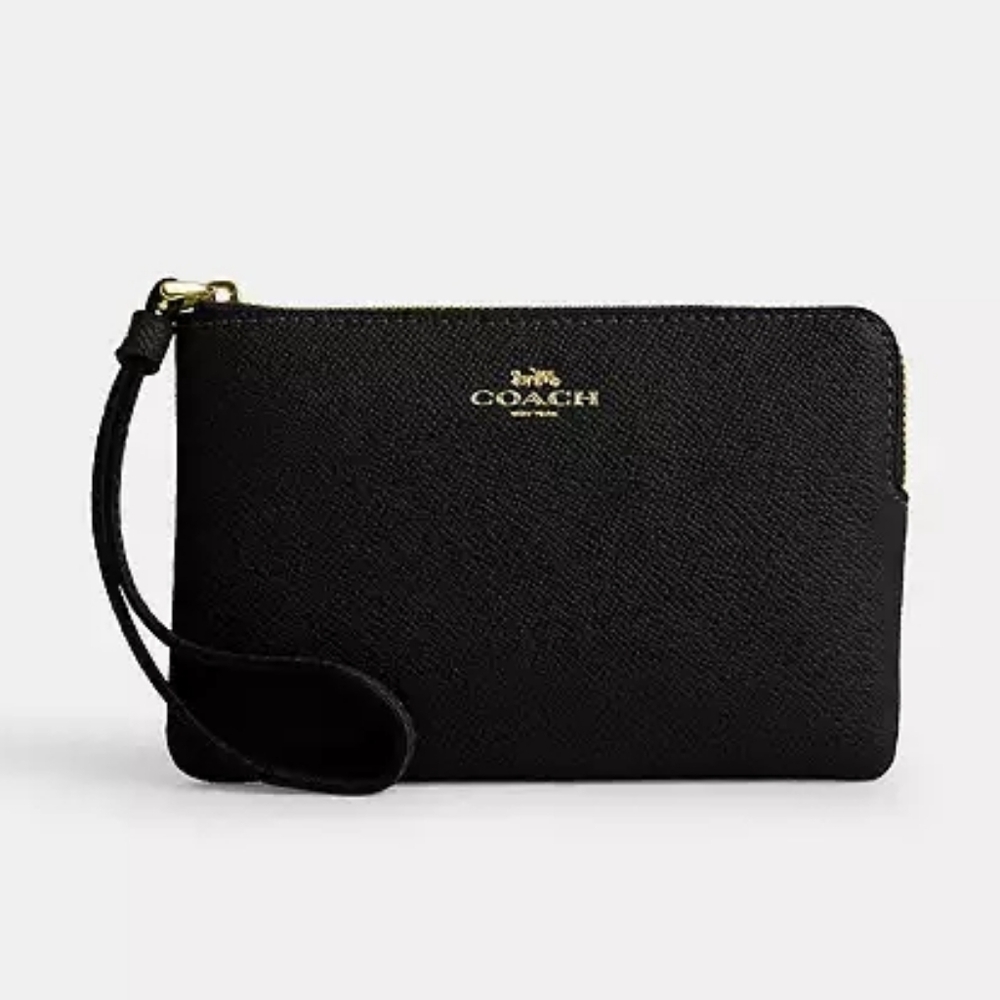Coach Wristlet Black Zip-Top With Gold Zipper